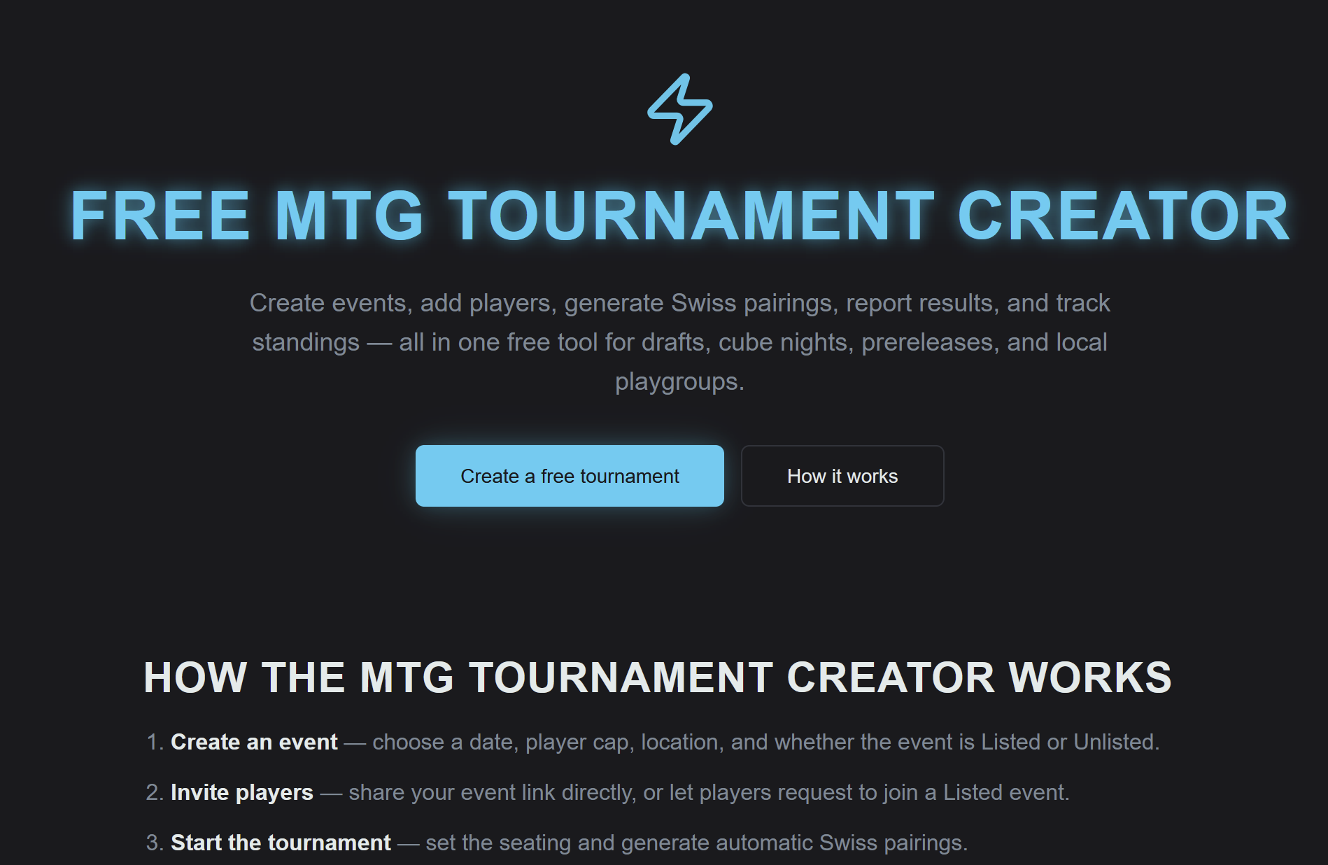 Tournament Creator interface